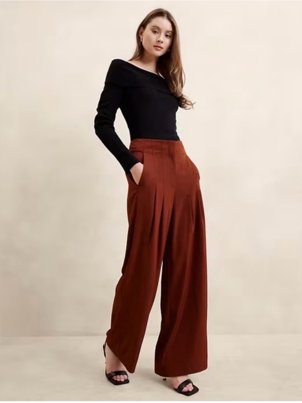 Banana Republic Wide-Leg Pants in Rust (trendy Taffeta look)